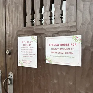 Holiday hours posted. 12/2024