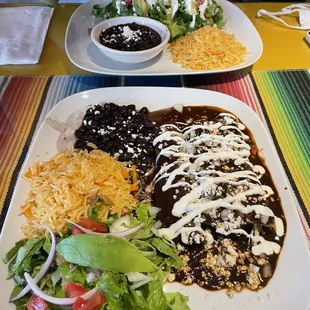 Mole Chicken Enchiladas Plate (front) and Sopes plate (back)