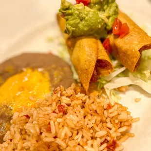 6. Chicken Flautas(2), Rice, and Beans