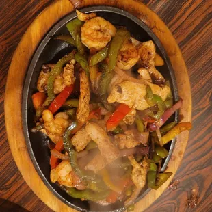 Chicken and shrimp fajitas