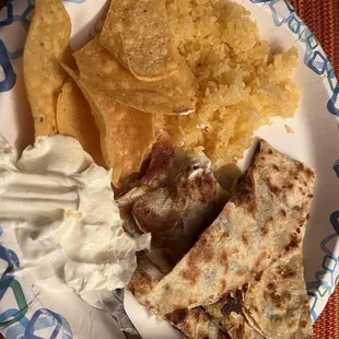 Kids steak quesadilla with rice