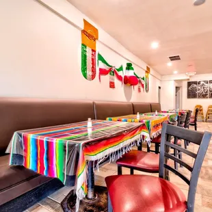 a colorful table and chairs