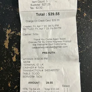 The order was 29.55$ they went out of the way to charge 35.46$ on an order that required no tip