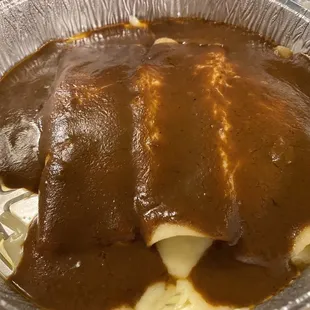 Three cheese enchiladas with red sauce
