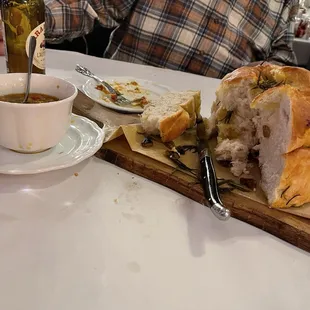 Focaccia Bread and hot peppers. Yummy!