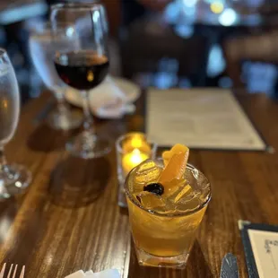 Chianti wine &amp; old fashioned (wish I had a big ice cube)