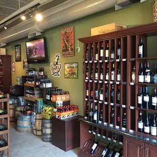 the inside of a wine shop