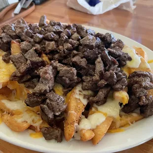 Carne asada fries no sour cream and guacamole