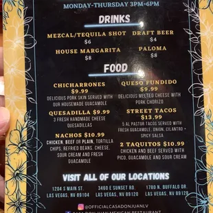 Happy hour menu 12/14/2022