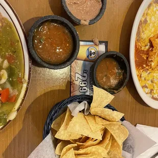 Chips and salsa and bean dip
