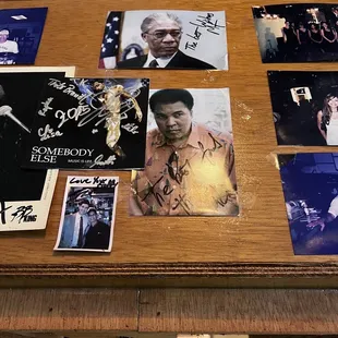 a table with a lot of photos