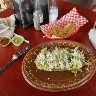 Huarache with Chicharrón.