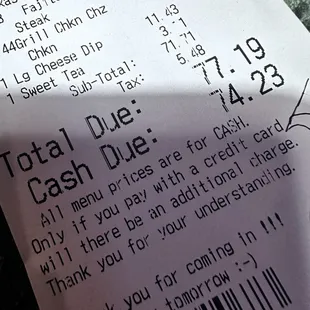 They charge for credit cards but we didn&apos;t know until we got the receipt.