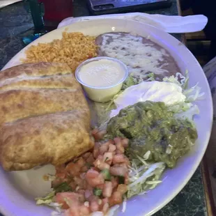 C) One Burrito, Taco, Rice, &amp; Refried Beans