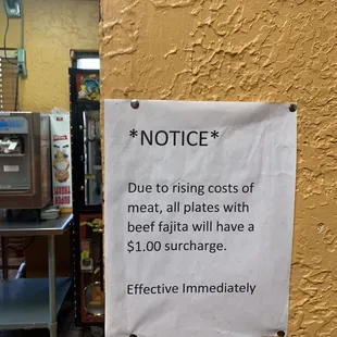 Notice re beef $1