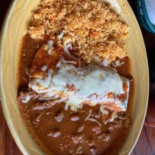 Lunch combo #7 ground beef burrito, Chile Colorado, with rice