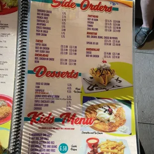 Side orders / Desserts / kids menu
