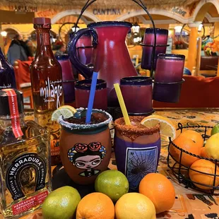 a variety of drinks on a table