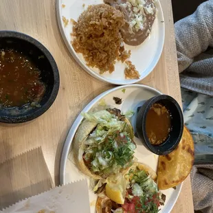 3 item combo with carnitas sope, Birria &amp; Shrimp Tacos