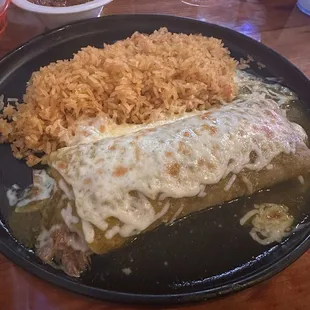 Beef and cheese enchilada with green sauce rice only
