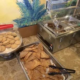 Dessert bar with stuffed churros, plantains, cinnamon chips and cookies