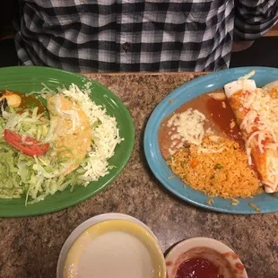 The special platter with chili relleno, taco, rice beans, burrito and enchilada. Half was next days lunch.