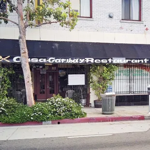 the entrance to a restaurant