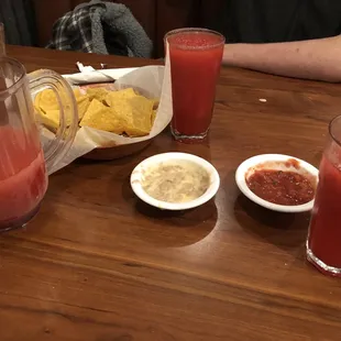 Frozen Strawberry Margarita, Chips and salsa with FREE bean dip