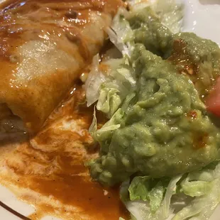 Ground Beef Chimichanga ala cart. Only $5! Small but with chips and salsa, you wont' have over done it :)