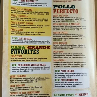 the menu of the mexican restaurant