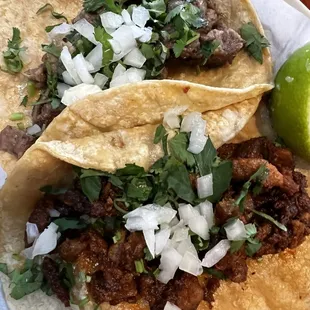 Authentic tacos - Lengua (top) and Al Pastor (bottom)