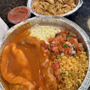 Chile poblano dinner with a side of shredded chicken (this was a takeout order)