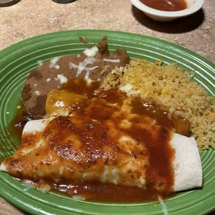 Chicken Enchilada and steak burrito