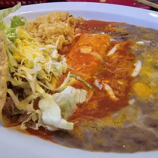 Cheese enchilada and beef taco.