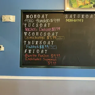 a menu on a chalk board