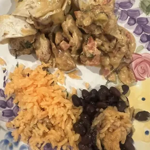 1/2 of the Rica Chicken Enchilada Platter Dinner- the wine sauce is soooooo good!  Enough for 2 meals.