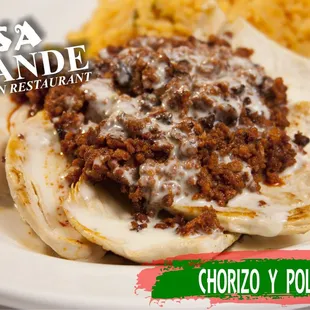 Mexican chorizo sausage tops chicken breast with delicious creamy queso!
