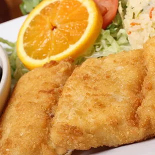 Hand-breaded fish with flavorful Mexican WHITE rice.