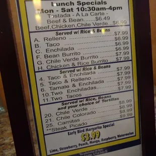 Daily lunch specials 10:30 - 4pm