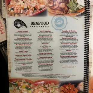 the menu of the restaurant