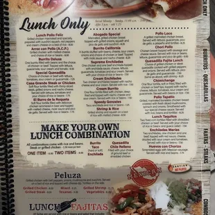 the menu for lunch only
