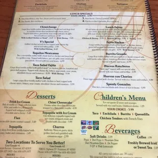 the menu of the restaurant