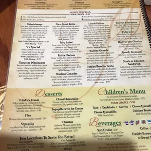 the menu of the restaurant