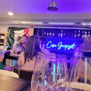 two wine glasses on a table