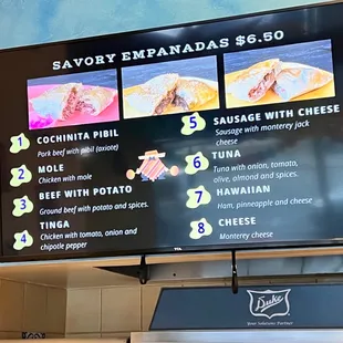 a menu displayed on the wall