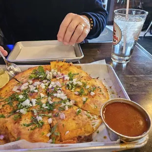 Birria Pizza and consume