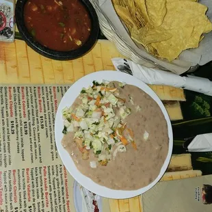 Chips salsa &amp; refried beans