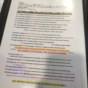 the menu for the restaurant