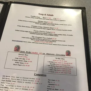 the menu of the restaurant