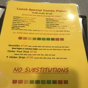 a menu for lunch at a restaurant